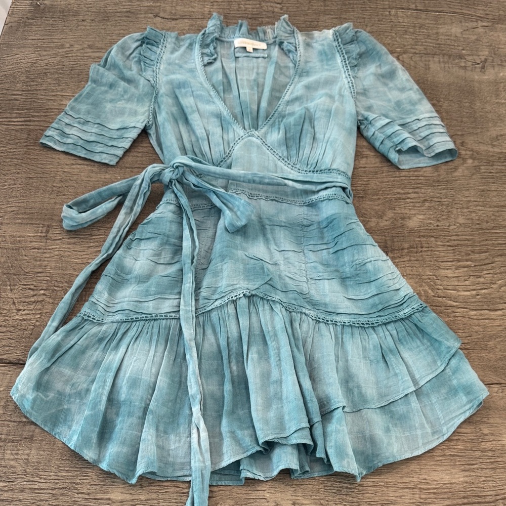 LoveShackFancy Blue Mini Tie dye Dress